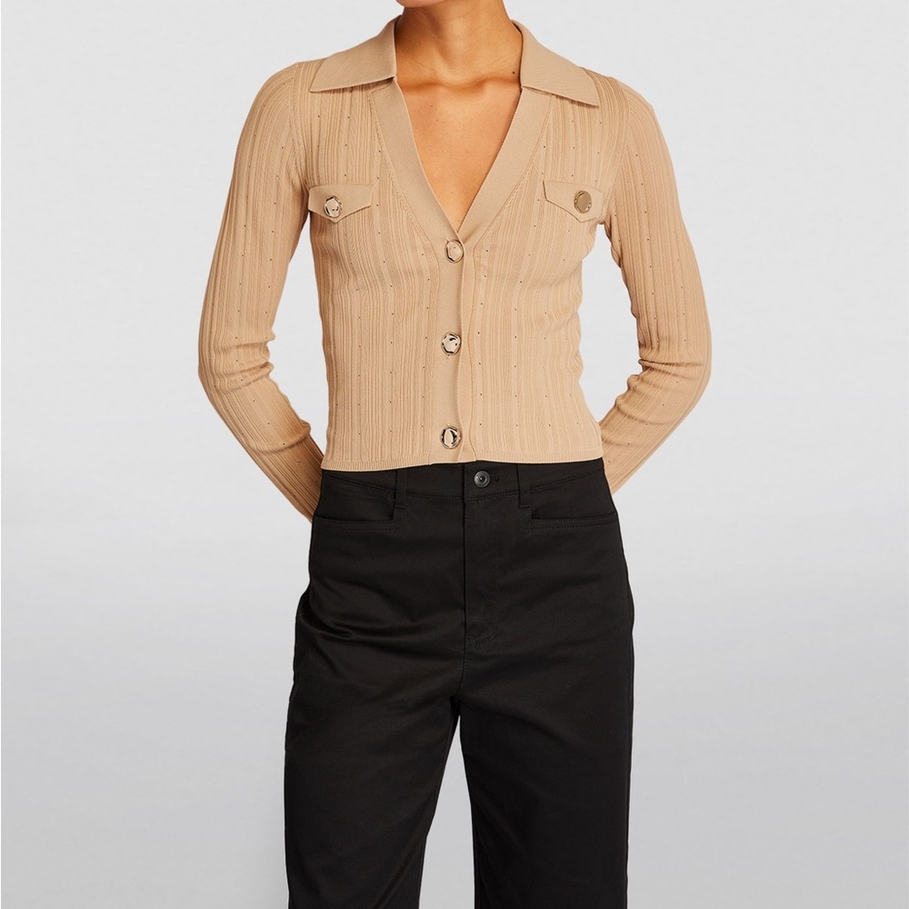 Sandro Hind Rib-Knit Cropped Cardigan